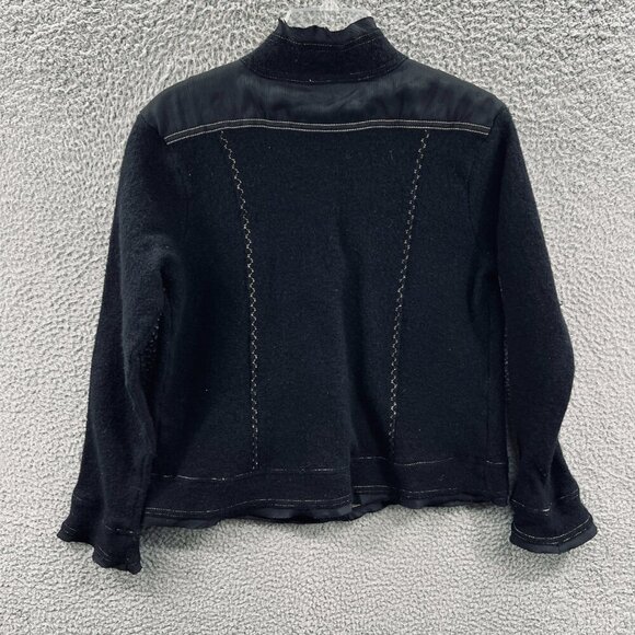 Chicos Womens Wool‎ Jacket Large Black Military Minimalist Structured Outerwear - Picture 2 of 8